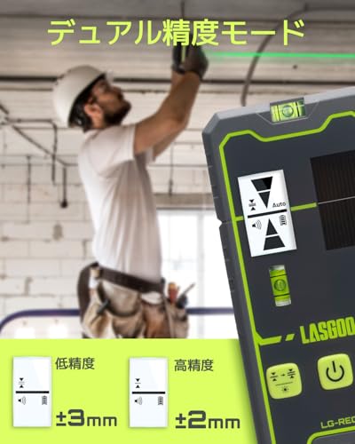 Лазерный уровень LasGoo LG-REC01 с двойным ЖК-дисплеем и пузырьковым уровнем, Детектор лазерного луча (зеленый и красный) для импульсных линейных лазеров, до 50 м, Встроенный