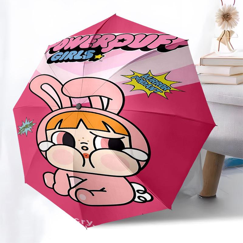 1pc Powerpuff GirlsOpen/Close Umbrella-Windproof, Compact Travel Umbrella, Sturdy 8-Rib Shaft, Outdoor Accessory1208