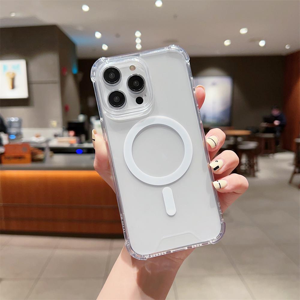 Роскошный магнитный беспроводной зарядный чехол Magsafe для iPhone 11 12 13 14 15 16 Pro Max Plus, прозрачный противоударный бампер