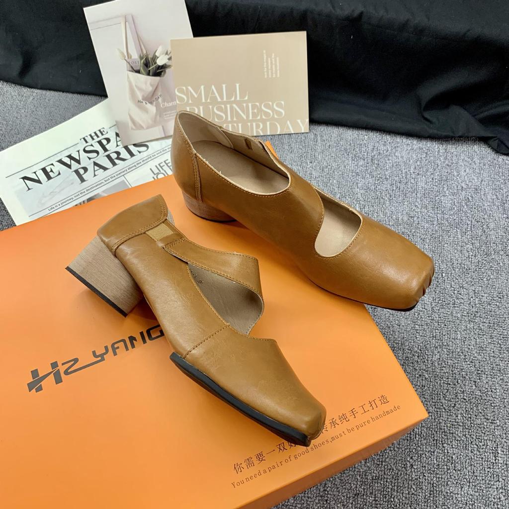 Grape Mom Studio Высококачественные лоферы из лошадиной кожи с квадратным носком и массивным каблуком для женщин - Осенний стиль