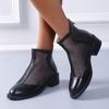 Mesh Boots Women 2024 New Summer Round Head Women's Sandals Fashion Mesh Middle Heel Street Breathable Zipper Women's Sandals
