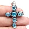 Pendant Swiss Blue Quartz Gemstone Gift For Her Silver Jewelry 2.25"