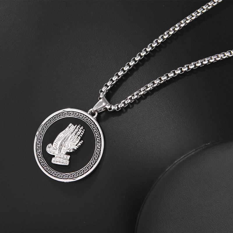 Ожерелье из титановой стали Хип-хоп Мужское Хип-хоп Ретро Круглый кулон Бергамот