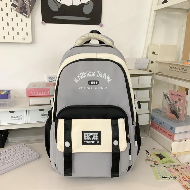Middle School Student Schoolbag Women's Campus Large Capacity Backpack Men Color Block Backpack