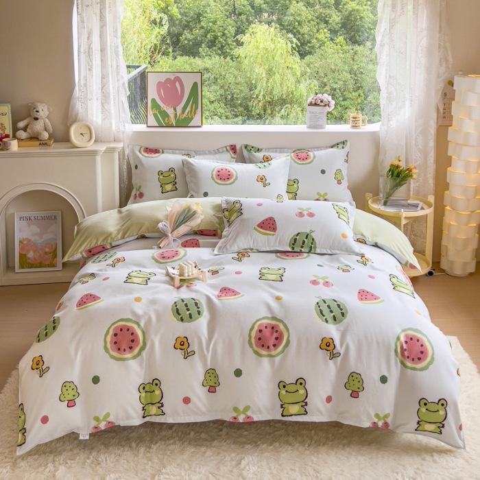 Утолщенный потертый комплект из четырех предметов, осенне-зимний комплект из хлопка из 4 предметов, простыня, пододеяльник, комплект наволочек, постельное белье.