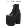 Fashion 2025 Women's Y2K Style Short Boots Square Closed Toe Lace Up Platform Boots High Chunky Heels Fashion Solid Color Shoes