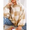 Женская мода повседневная осень-зима клетчатый принт с длинным рукавом и круглым вырезом свитера