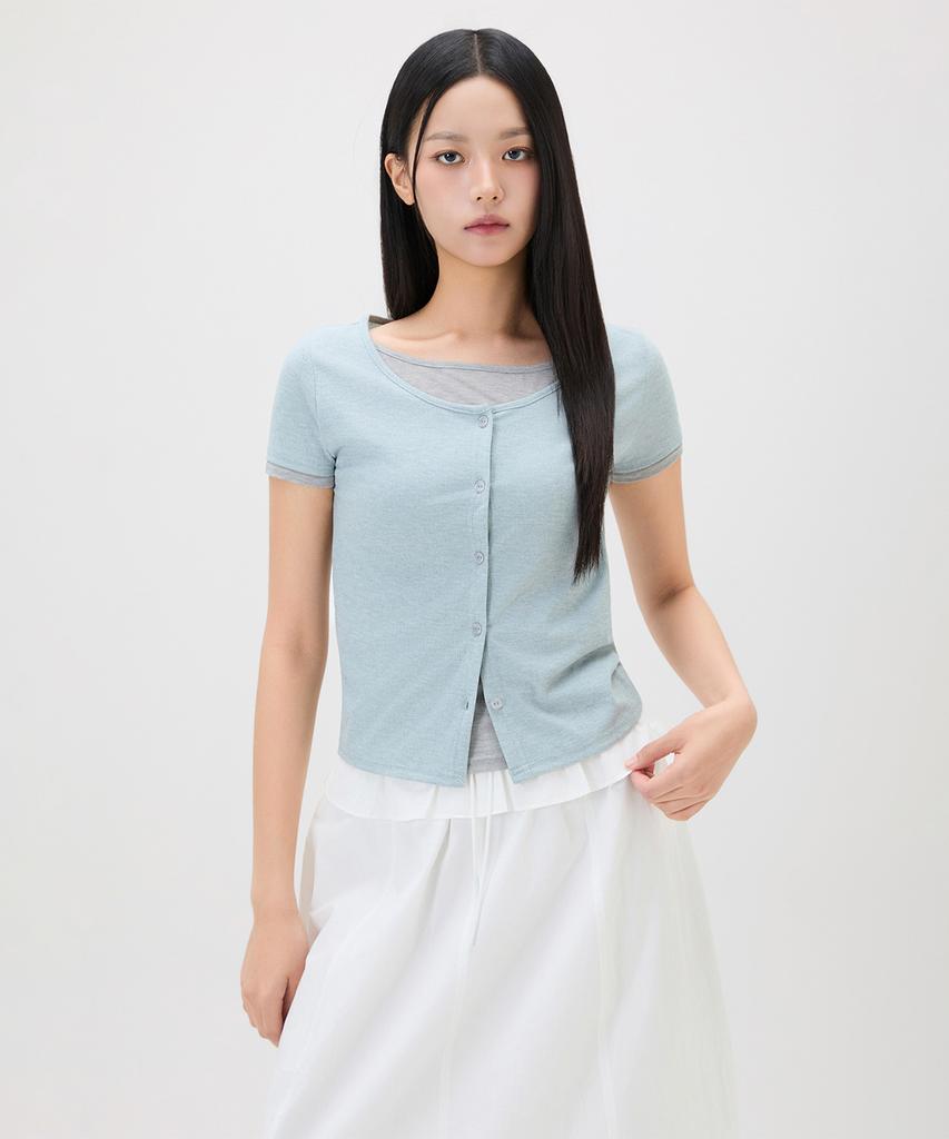 MIXXO Многослойная футболка с длинным рукавом в стиле пуговиц_Miwlwg401A Miwhwg57Qa