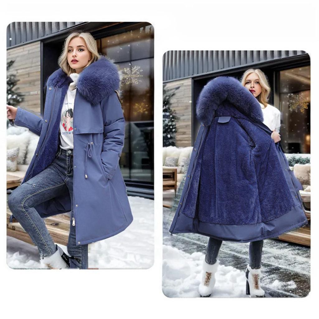 Женская осенне-зимняя куртка, парка, утепленная хлопковая подкладка, средней длины, с меховым воротником и капюшоном, регулируемая талия, сплошной цвет