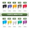 120PCS Car Fuses Assortment Kit, Mini Fuses Automotive Kit, For Auto, Sedan, RV, Motorcycle (2A/3A/5A/7.5A/10A/15A/20A/25A/30A/35A)
