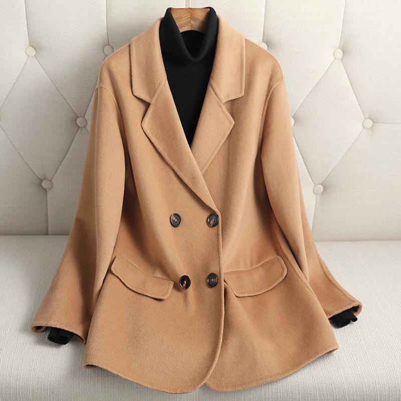 New Small Double-sided Cashmere Coat for Women, Short Loose Wool Coat for Women