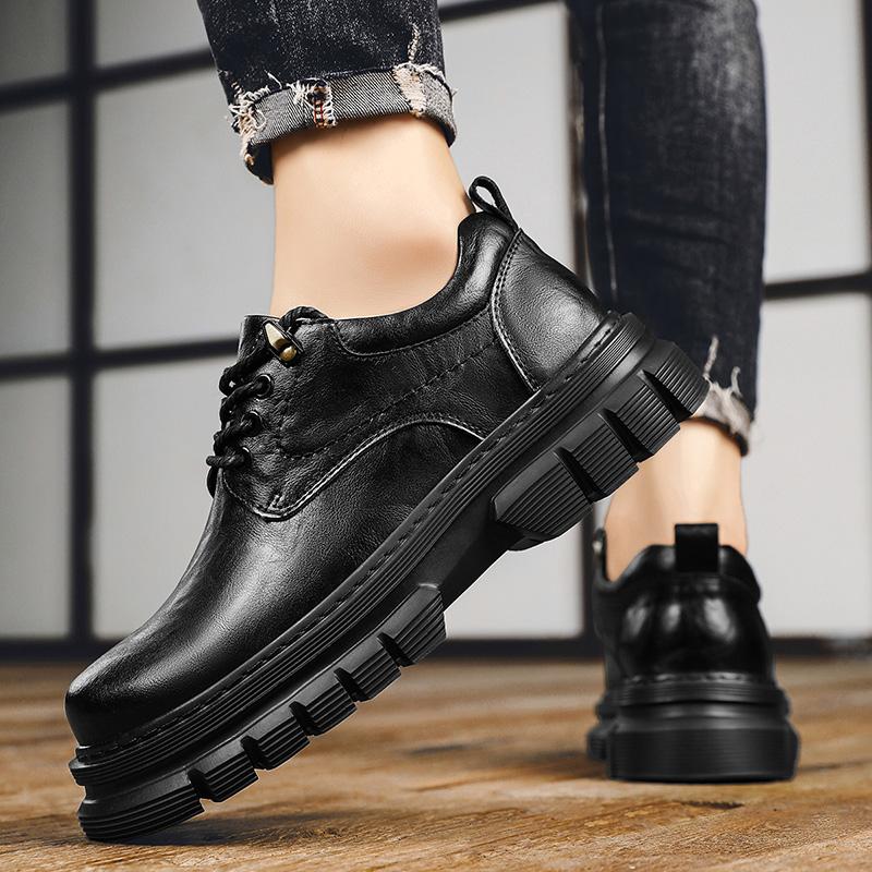 Мужские ботинки из натуральной кожи с круглым носком, толстой подошвой, на платформе и массивном каблуке, модные уличные туфли в стиле панк-вестерн