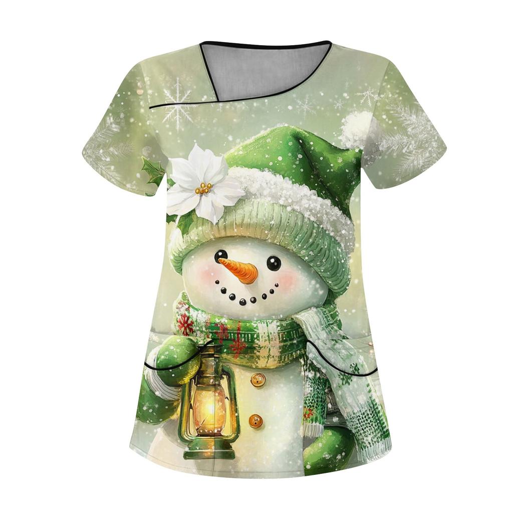 Женская рабочая одежда с рождественским принтом, покатый воротник и двухслойные карманы, базовый пуловер сверху