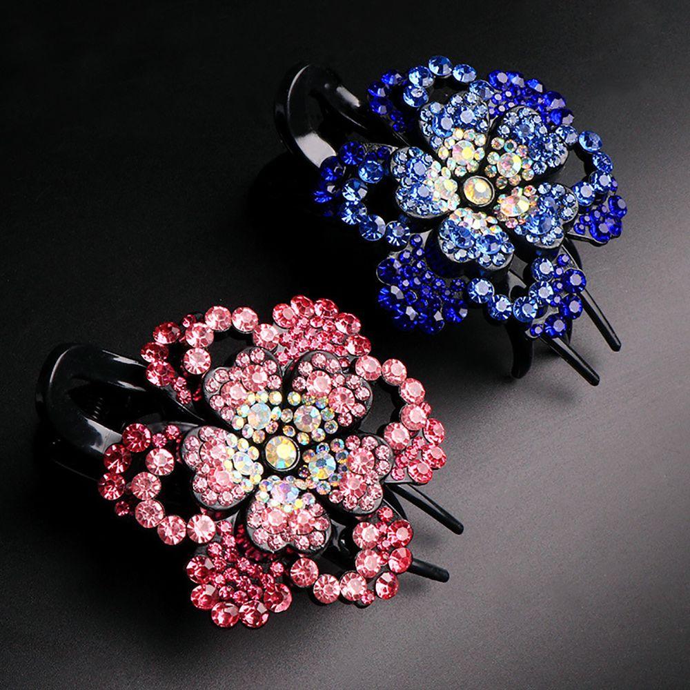 Headdress Female Hairpin Ponytail Holder Rhinestone Hair Claw Flower Duckbill Clip Hair Accessories