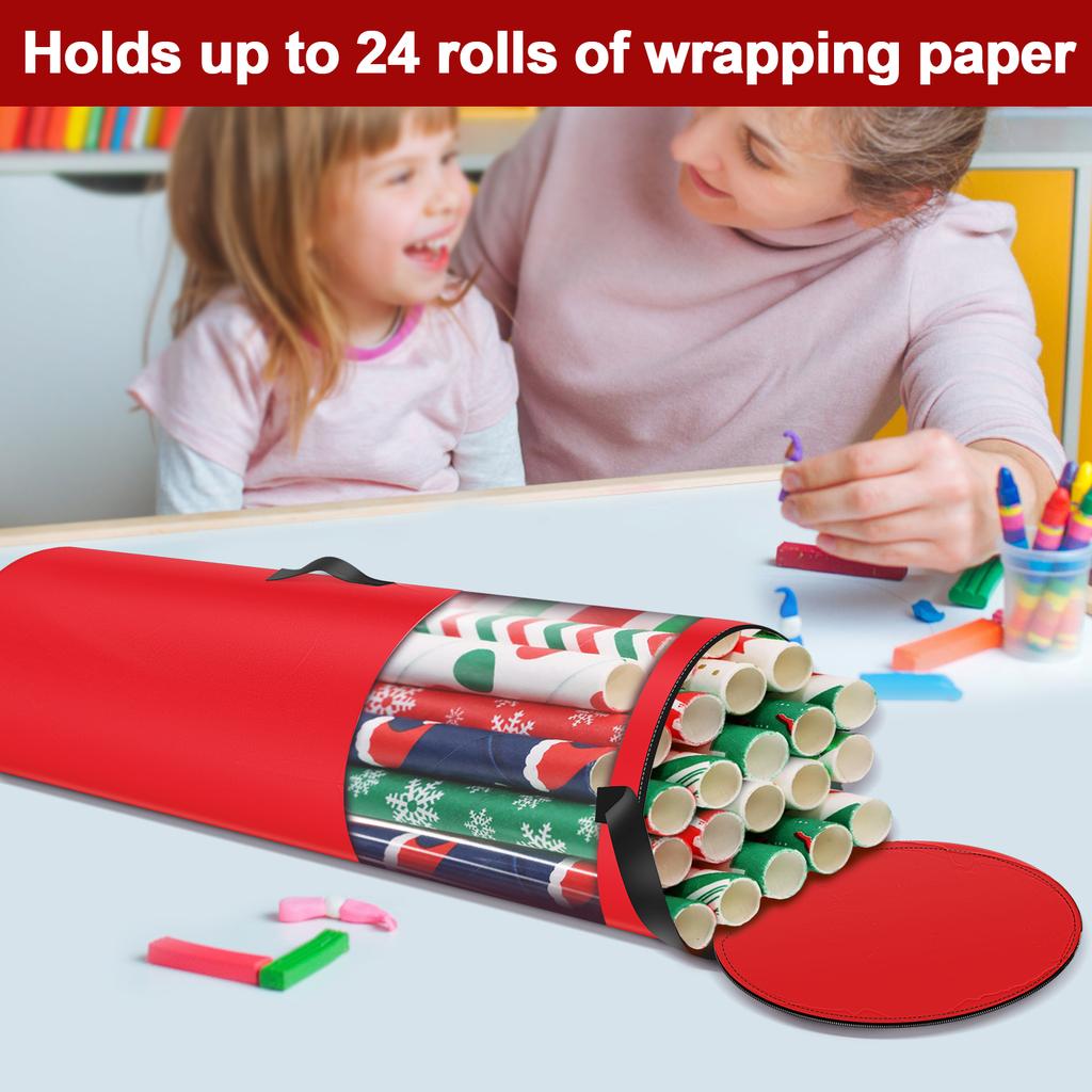 40-дюймовый мешок для хранения упаковочной бумаги, водонепроницаемая ткань Оксфорд, органайзер для рождественской подарочной упаковки с ручками, вмещает до 24 рулонов