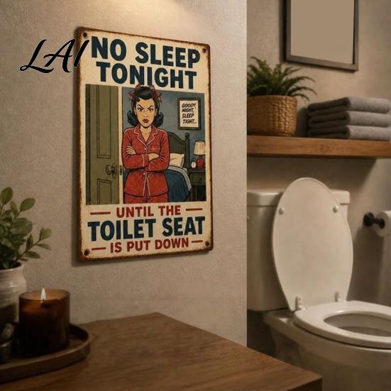 Funny Gift for Friends Humorous Toilet Seat Reminder Sign Put the Down Bathroom Door Decoration Vintage Metal Wall Plaque Decor WC Washroom