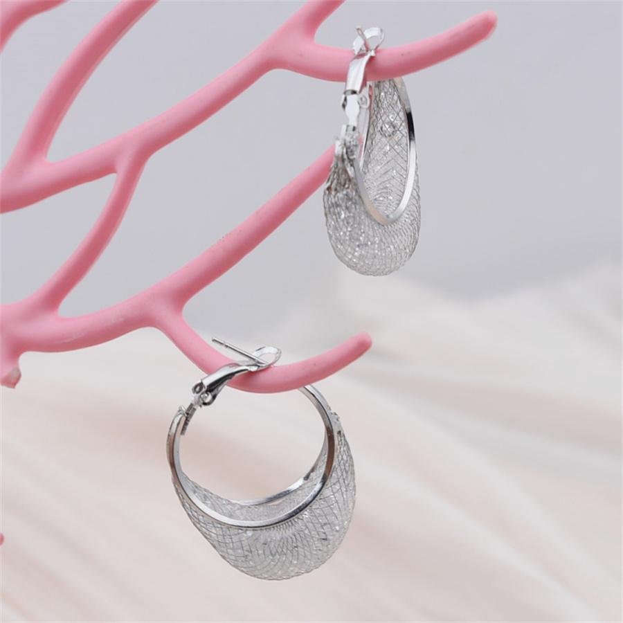 Minimalist Wire Mesh Zircon Round Hoop Earring for Women Unique Gold Color Loop Statement Party Jewelry