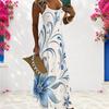 Women Plus Size Scoop Neck Strappy Sleeveless A Line Floral Printed Black Maxi Dress