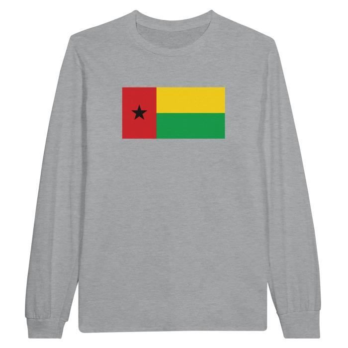 T-shirt À Manches Longues - Drapeau De La Guinée-Bissau - Gris - 100% Coton - Coupe Classique - Mixte