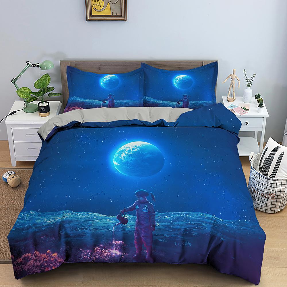 Astronaut Duvet Cover Set Spaceman Pattern Bedding Set For Boys Girl Microfiber Bedclothes Twin King Size 2/3pcs Comforter Cover