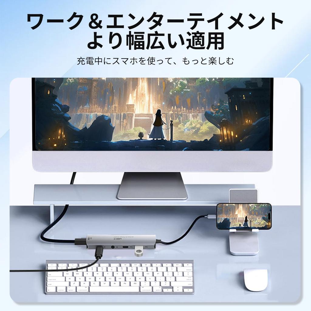 Адаптер Guermok 5-в-1 USB-C для AR-очков, быстрая зарядка PD 100 Вт, выход 8K@60 Гц, порт USB-C – Совместим с AR-очками, портативными игровыми консолями, Switch