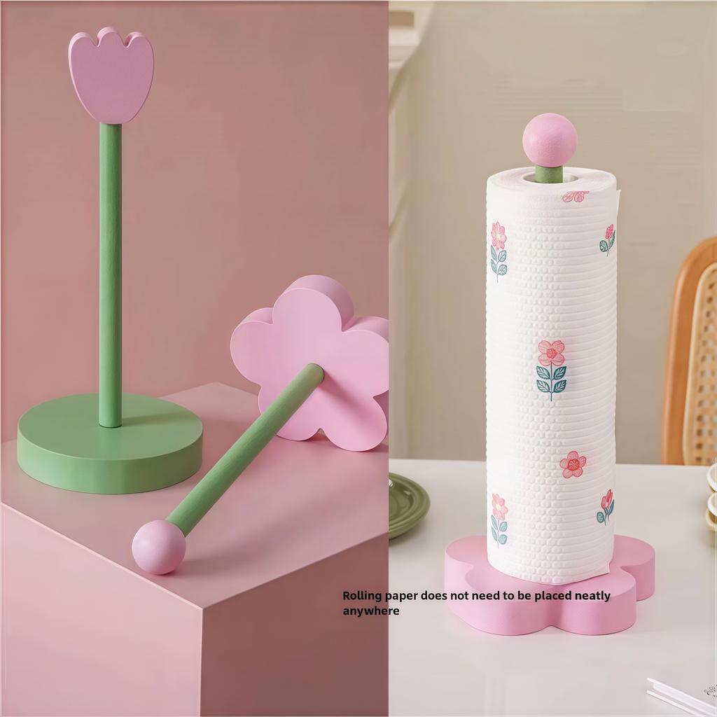Tulip Wood Paper Towel Holder Kitchen Roll Paper Towel Holder Bathroom Tissue Vertical Stand Paper Towel Storage Holder