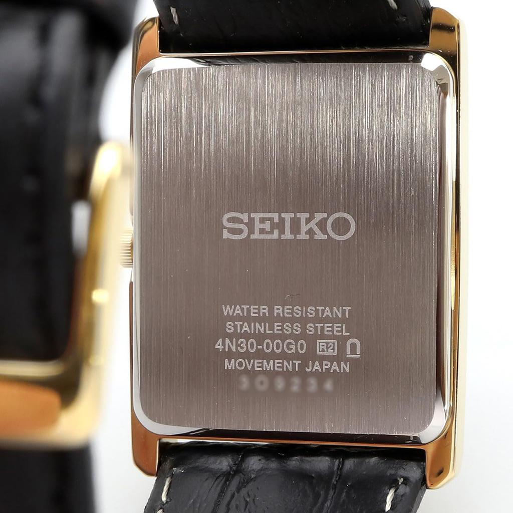 Seiko Квадратные кварцевые часы SWR052 Белый циферблат Черный кожаный ремешок Мужские