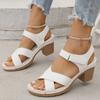 Fashion Summer White Thick High Heels Sandals Women Fashion Hook Loop Platform Sandles Woman Plus Size Cross Band Beach Sandalias Mujer