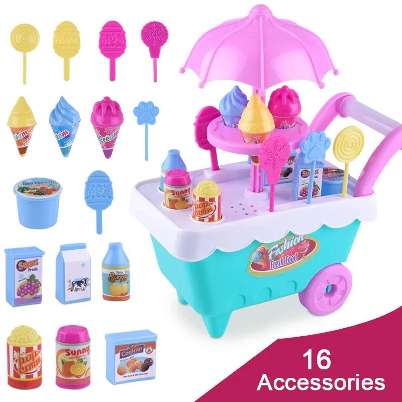 Magic Ice Cream Cart Toy for Girls DIY Candy Maker Playset Mini Handcart Perfect for Halloween Christmas Role Play Home Party