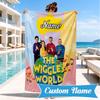 Custom Name Wiggly World Tour Adventure Beach Towel Microfiber Beach Towel, Lightweight and Quick-Dry, for Summer Travel, Swimming Pool Gift