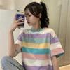 2021 Весна/Лето Корейская Радужная Повседневная Свободная Футболка С Короткими Рукавами Для Женщин - Трендовая Студенческая Мода
