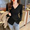 Fashion Cross V Neck Knitted Pullover Women Sweater Elegant Office Slim Fit Ladies Bottoming Shirt 2025 Autumn Winter New Inner Top Simple Clothing