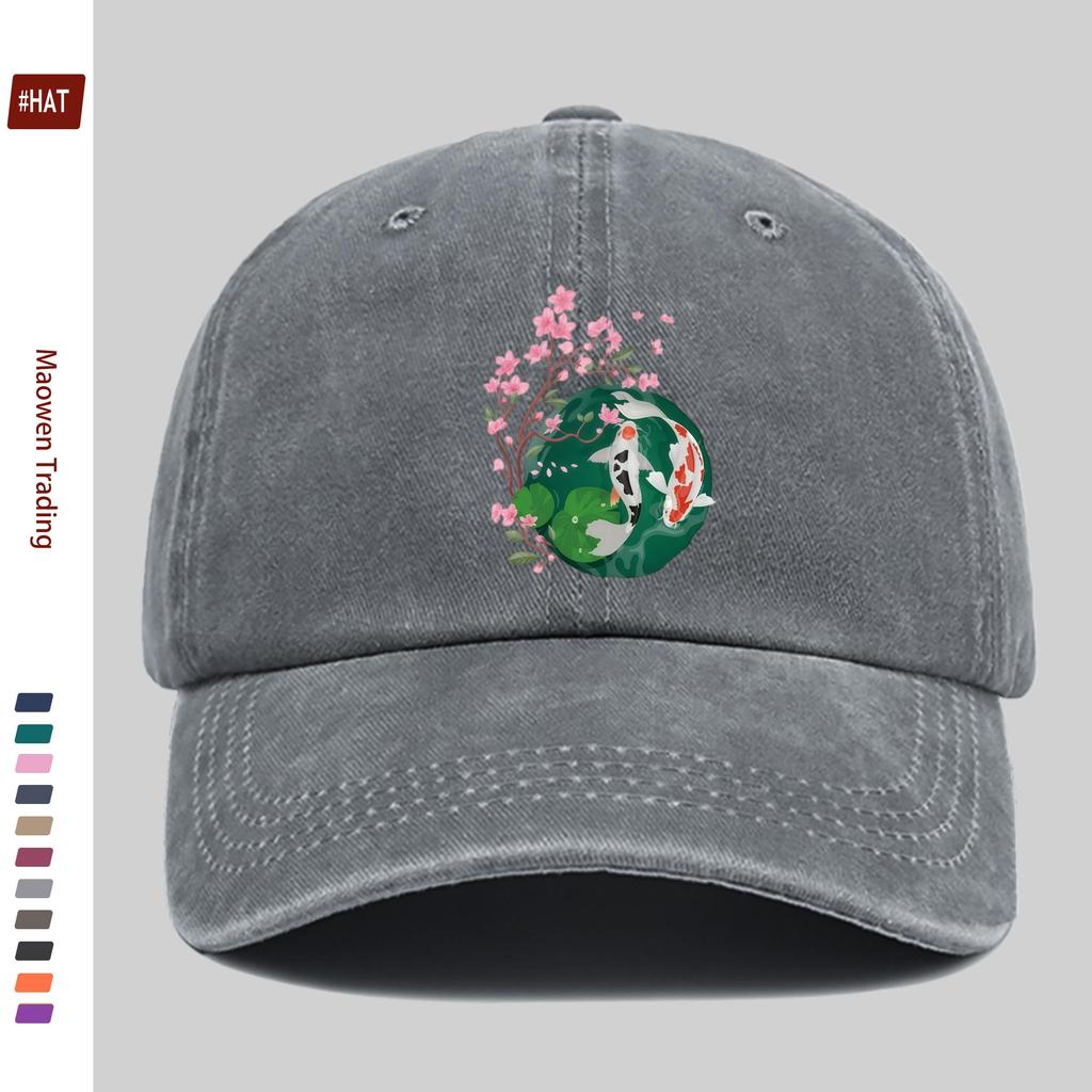 pc Japanese Cherry Blossom And Koi Pattern Printed Baseball Cap Fashion Casual Printed Design Golf Hat Home Leisure Decor Hat
