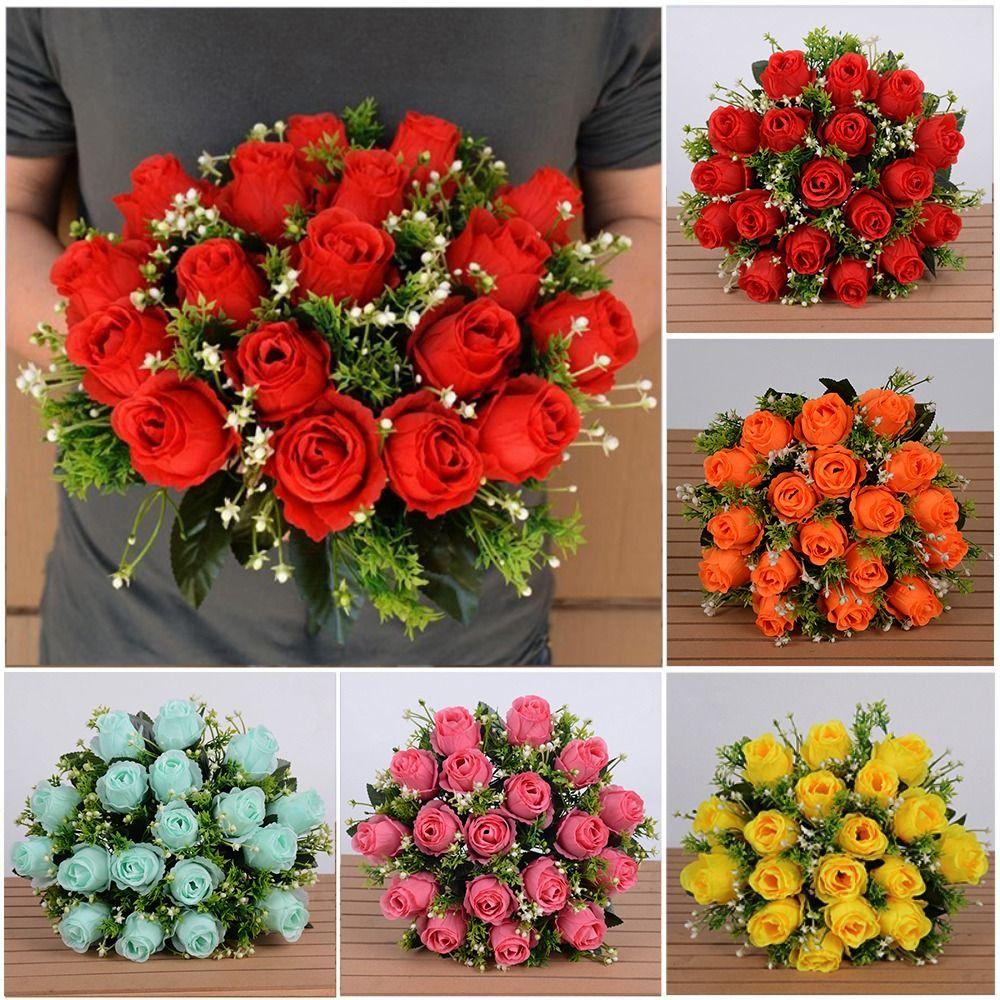 Mini Valentine's Day Flowers 18 Head Crystal Grass Bouquet Rose Flowers Decorative  Home Decorative