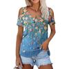 Женская летняя модная повседневная футболка с цветочным принтом, открытыми плечами, V-образным вырезом и короткими рукавами