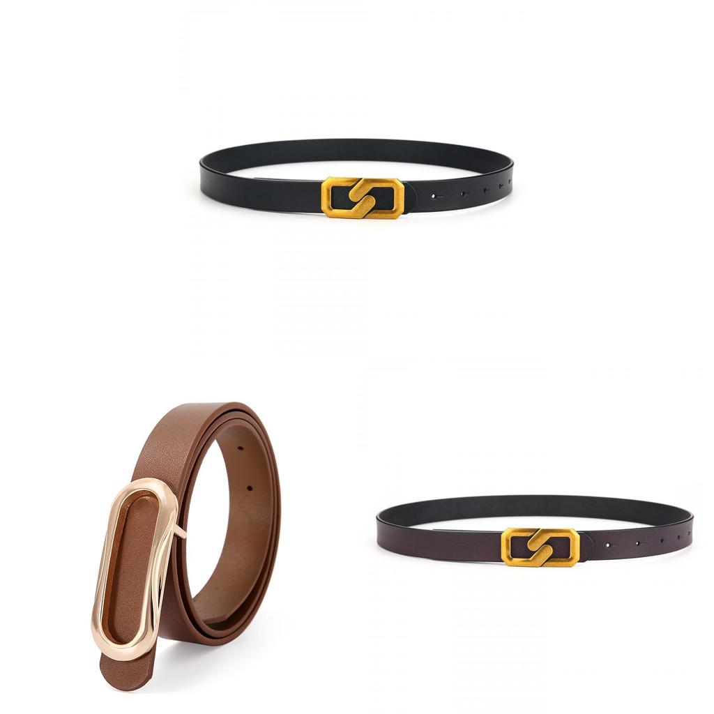 Fashionable Womens Slim Leather Belt With Polished Buckle Perfect For Work Or Casual Outfits