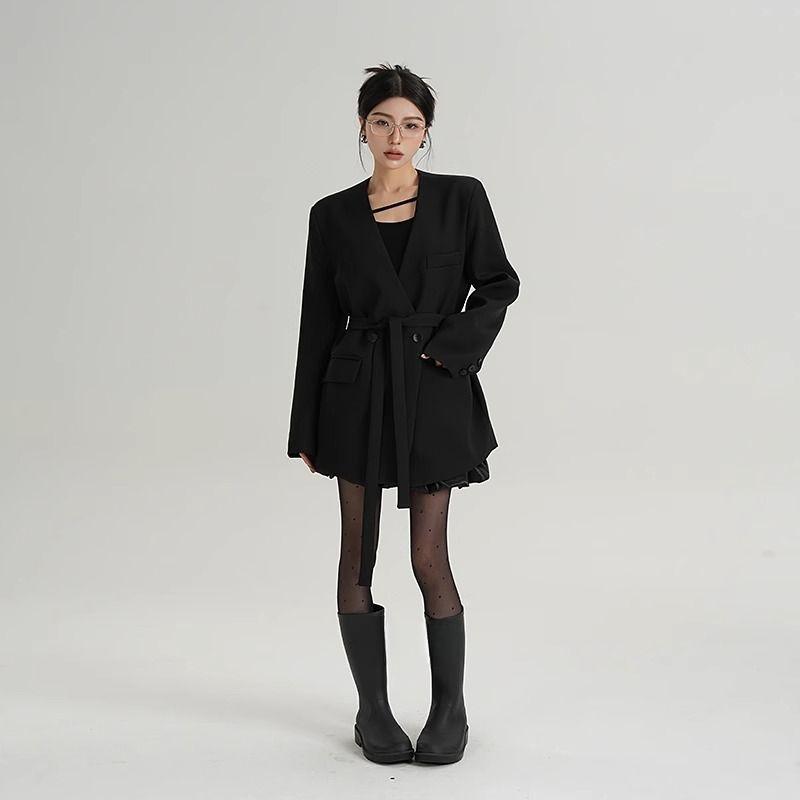 Trendy Oversized V-Neck Suit Coat for Women, Loose Fit Lazy Style V-Neck Suit Outerwear