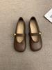 Retro Square Head Mary Jane with Flat-soled Single Shoes Women's Shoes 2025 Spring and Summer New Soft-soled Doudou Small Leather Shoes