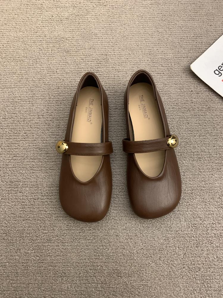 Retro Square Head Mary Jane with Flat-soled Single Shoes Women's Shoes 2025 Spring and Summer New Soft-soled Doudou Small Leather Shoes