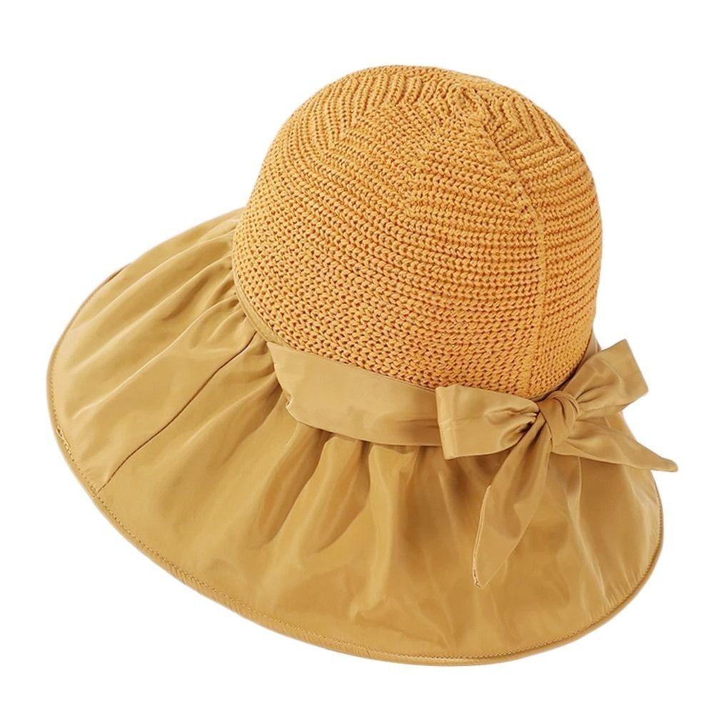 Wide Brim Bucket Hat Foldable Sunshade Hat Women Beach Cap
