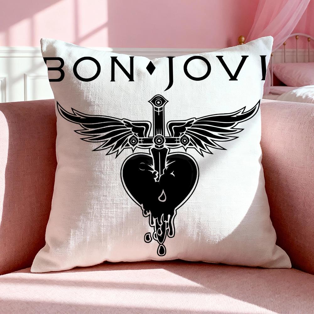 Band BBon Jovi Cushion Cover Breathable Linen Pillowcase Summer Odorless EcoFriendly Invisible Zipper Washable
