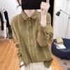 Spring Autumn Women's Lace Patchwork Pure Cotton Long Sleeved Shirt for Women Loose Retro Top Pleated Base Shirt