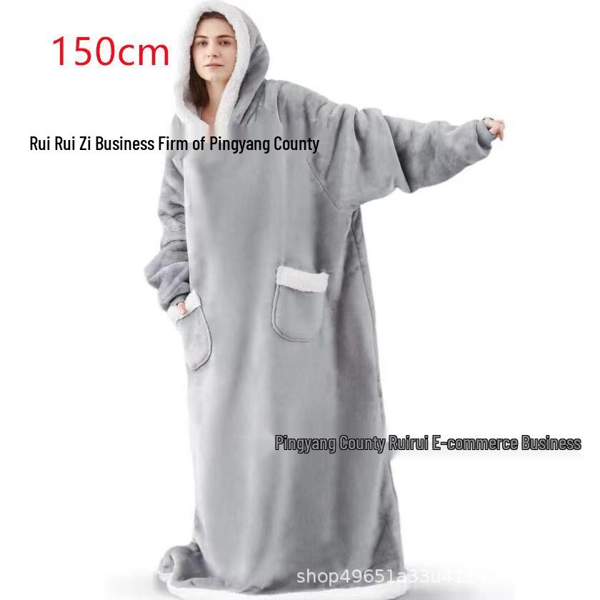 Женский очень длинный фланелевый рождественский пижамный халат с вертикальными карманами - Толстый, теплый и холодостойкий