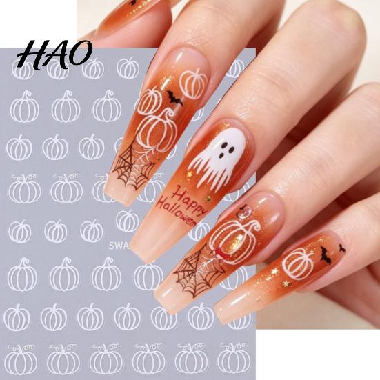 Nail Art Decor Halloween Decoration Stickers, 3D Embossed Pumpkin Ghost Bat PVC Stickers Manicure Decals, DIY Accessories for Holiday Party