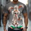 Cartoon Animal Tired Rabbit Pattern Printed Men's T-shirt Summer Large Oversize Outdoor Casual Harajuku T-shirts
