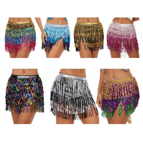 Belly Dance Skirt Layer Tassel Hip Scarf with Sequins Bohemian