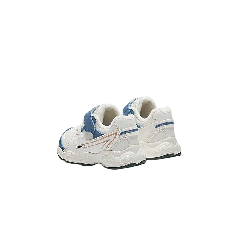 Anta Kids Synthetic Leather Comfortable Soft Sole Non-Slip Warm Low-Top Walking Shoes Baby Shoes Ivory-White Dusty-Blue 312440070N-1