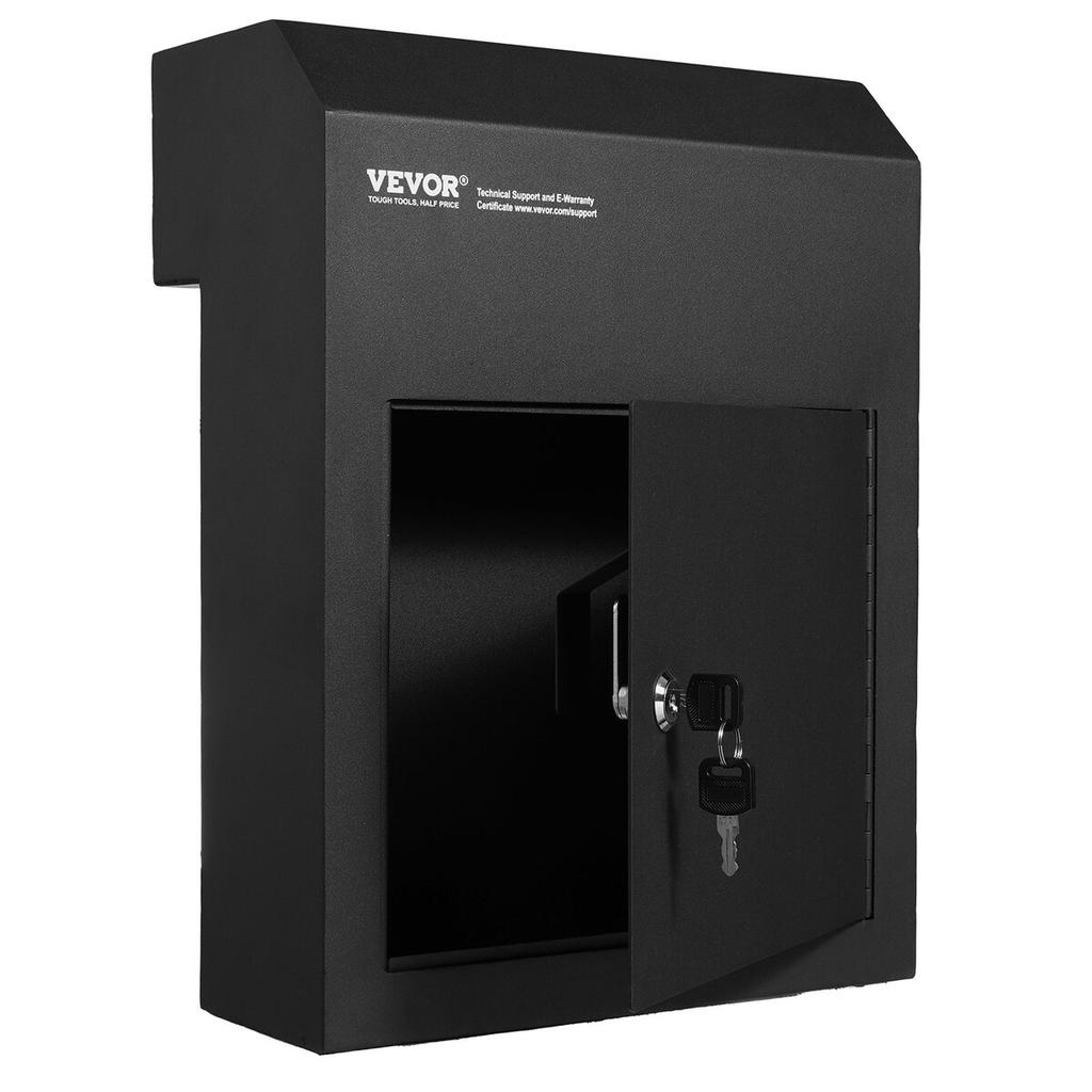 Through The Door Key Drop Box 12x6x16" Mailbox with 1.8"12" Key Lock Black