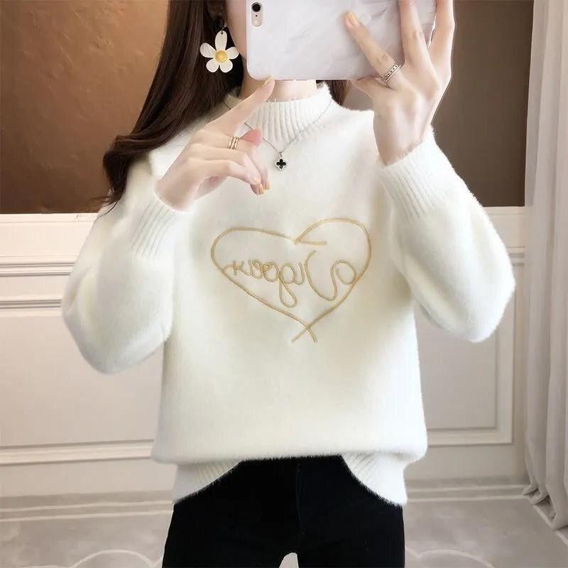 Свитер женский из искусственного норкового флиса 2023, трикотаж, осень-зима, универсальный короткий свободный корейский пуловер, женский топ