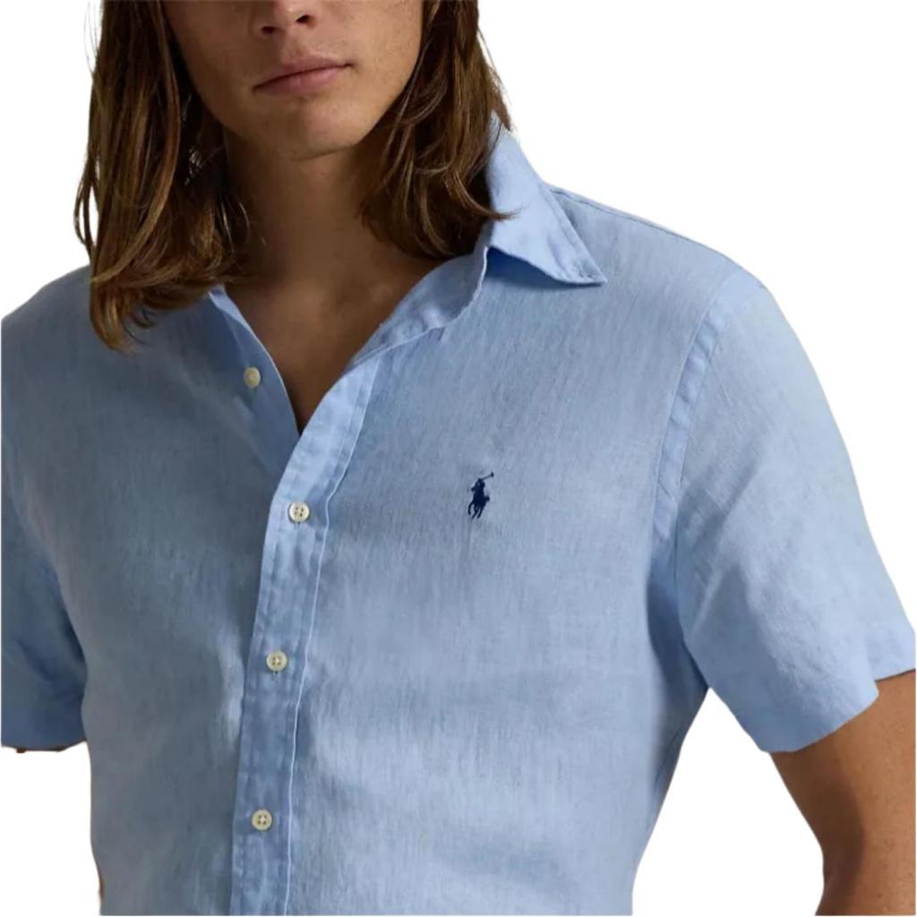 Polo Ralph Lauren SS26 Льняная дышащая повседневная рубашка с коротким рукавом, вышитый логотип, классическое издание, мужские рубашки 710753932-001